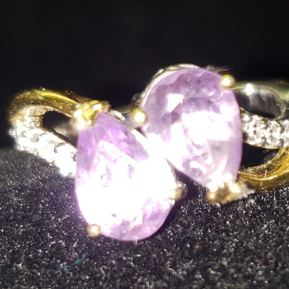Sterling silver 950, Viola Purple Amethyst Ring with white Topaz